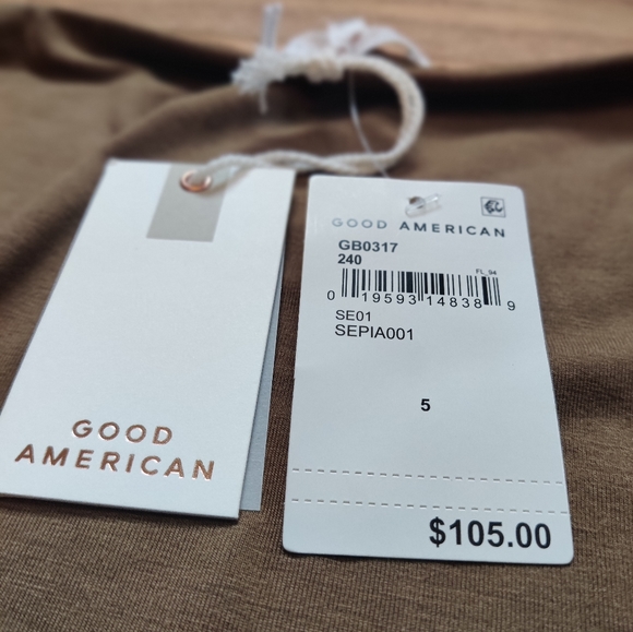 NWT Good American Stretch Jersey U Ring Long Sleeve Body Suit Sepia Wome… - Picture 7 of 9